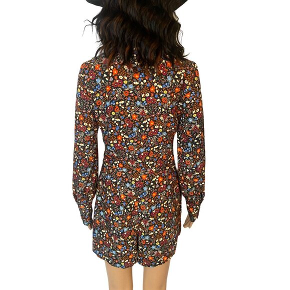 Zara Trafaluc Floral Button Front Romper Black Long Sleeve Size S Boho - Picture 3 of 9